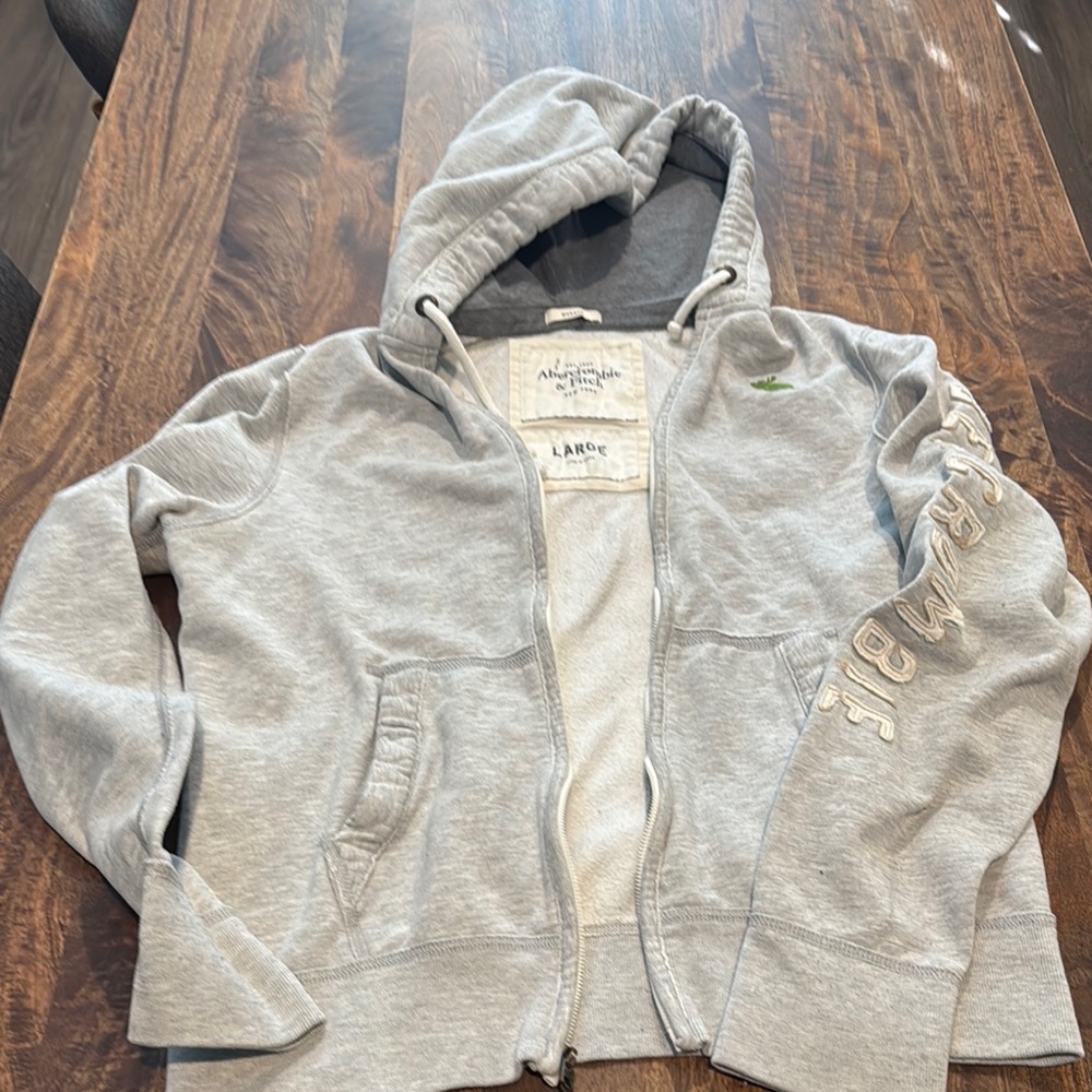 Used men’s Abercrombie & Fitch Light Gray Zip-Up Hoodie